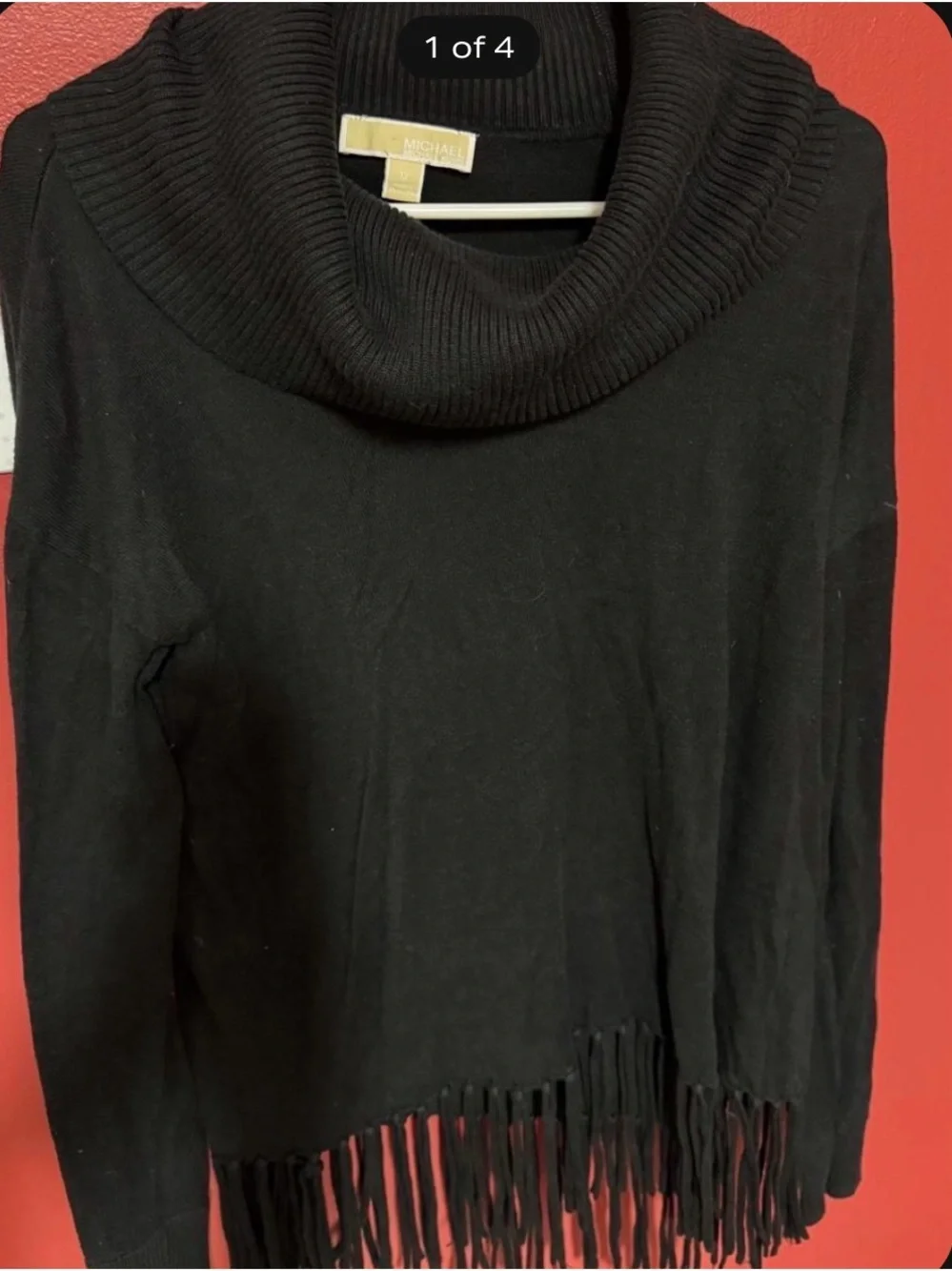 Michael Kors Black Cowl Neck Fringe Sweater